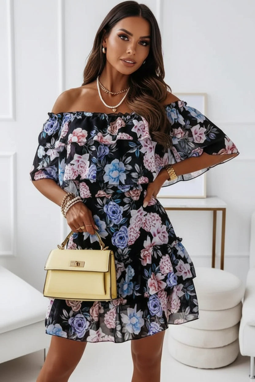 Robe Courte Volants Sans Manches Imprimée Fleurie 3 Coloris | ROBEMODE