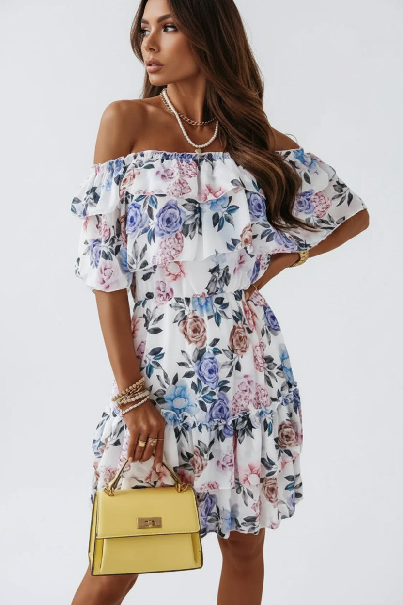Robe Courte Volants Sans Manches Imprimée Fleurie 3 Coloris | ROBEMODE