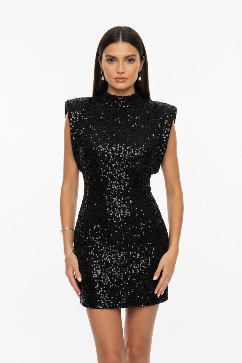 Robe moulante femme pailletée avec épaulettes soirée | ROBEMODE