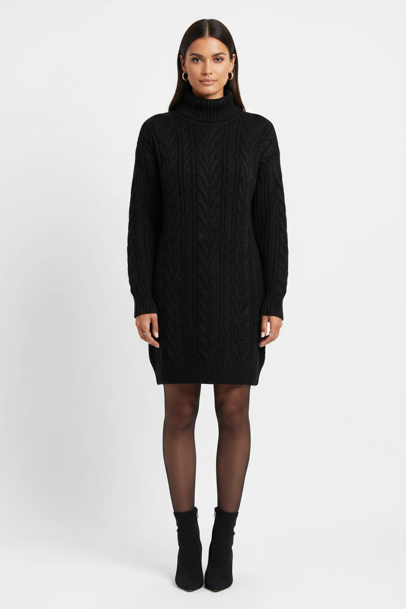 Robe pull courte femme torsadée avec col roulé | Coupe féminine + Style élégant + Facile à accessoiriser – ROBEMODE