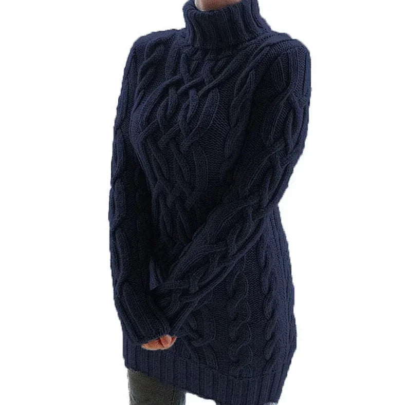 Robe pull femme torsadée col montant manches longues | Coupe féminine + Style élégant + Facile à accessoiriser – ROBEMODE