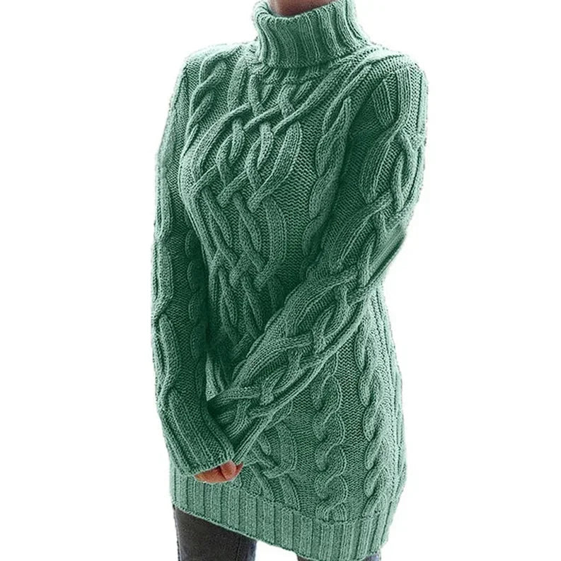 Robe pull femme torsadée col montant manches longues | Coupe féminine + Style élégant + Facile à accessoiriser – ROBEMODE