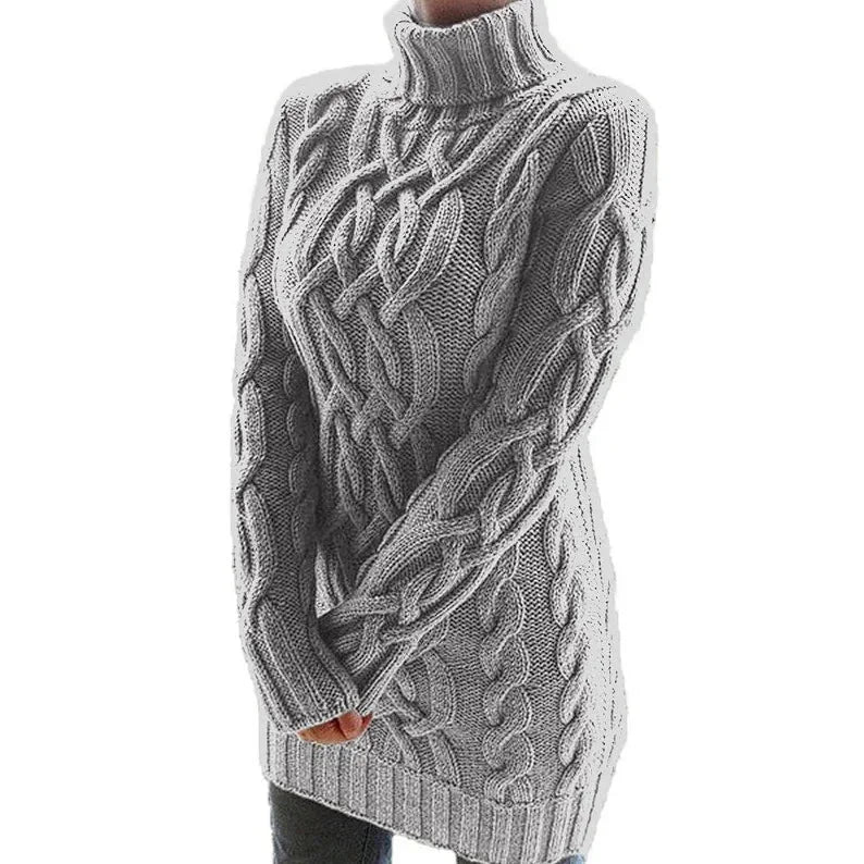 Robe pull femme torsadée col montant manches longues | Coupe féminine + Style élégant + Facile à accessoiriser – ROBEMODE