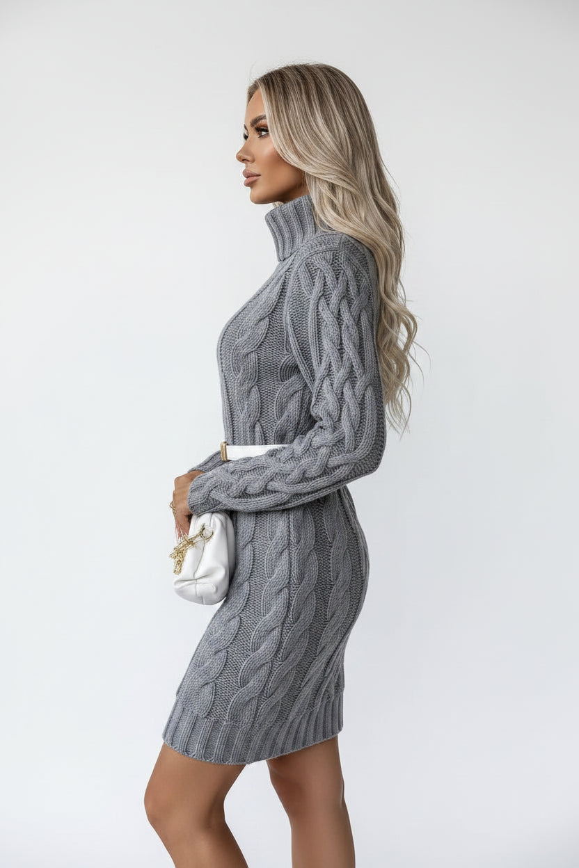 Robe pull femme torsadée col montant manches longues | Coupe féminine + Style élégant + Facile à accessoiriser – ROBEMODE
