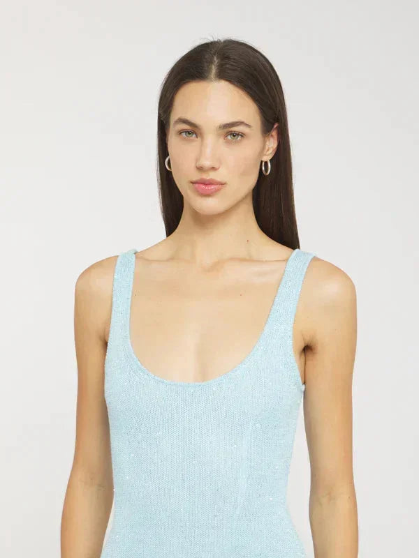 Robe longue femme scintillante ajustée sans manches soirée