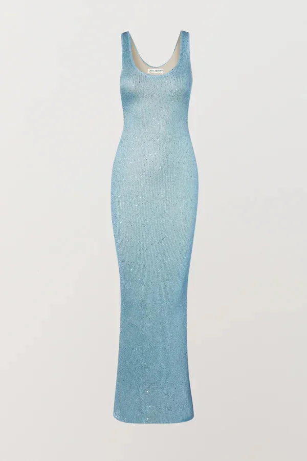 Robe longue femme scintillante ajustée sans manches soirée