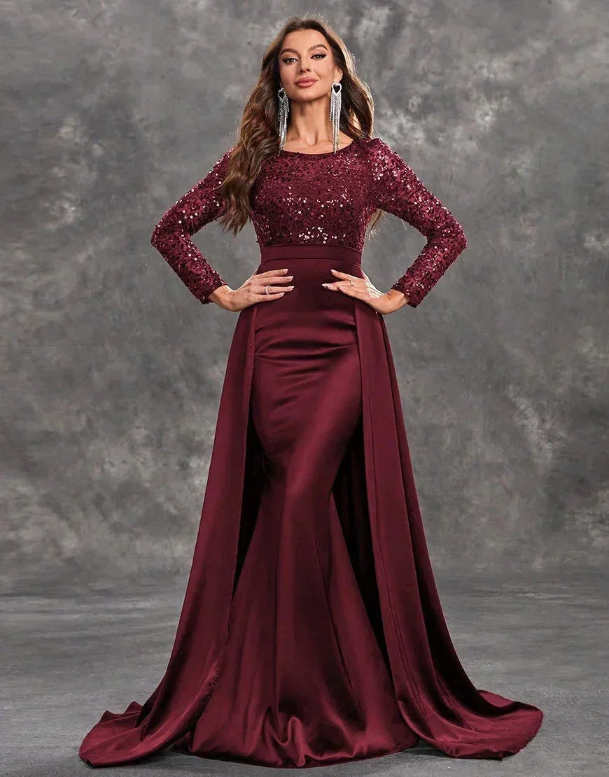 Robe Longue Soirée Sequins Haut Ajusté Jupe Fluide 3 Coloris | ROBEMODE