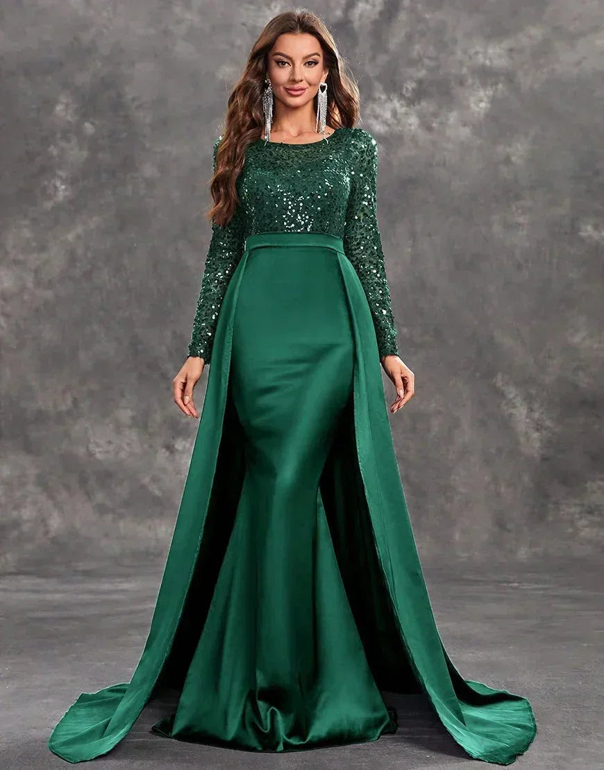 Robe Longue Soirée Sequins Haut Ajusté Jupe Fluide 3 Coloris | ROBEMODE