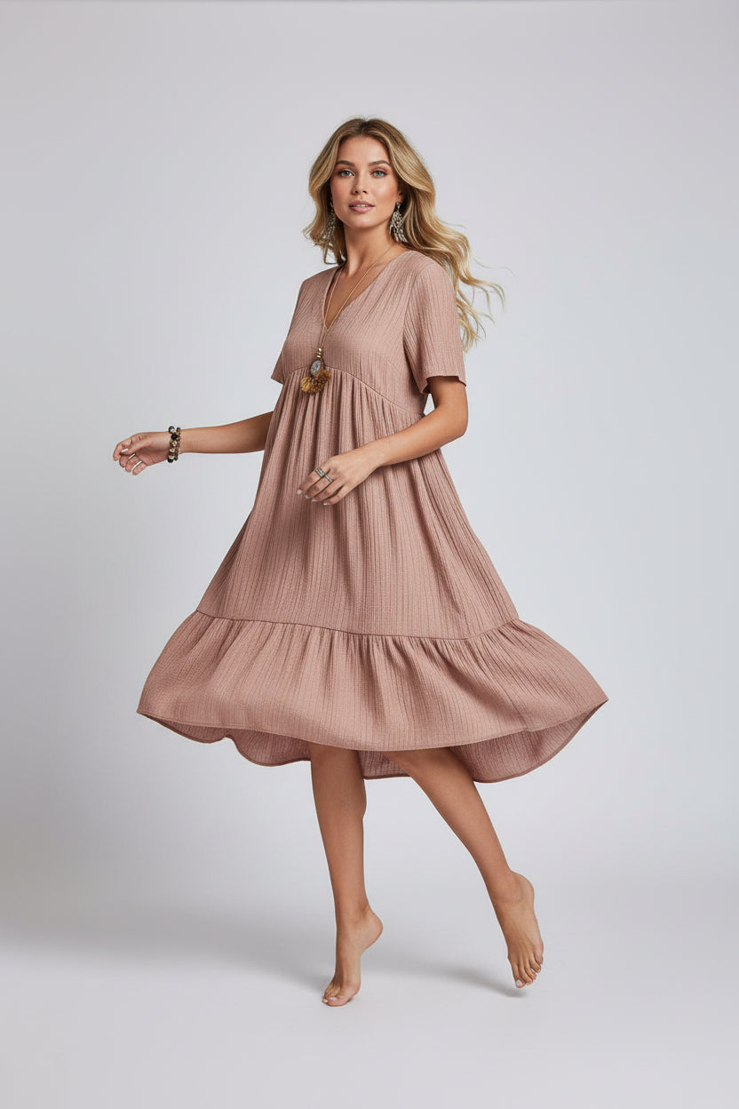 Robe bohème estivale pour femme – Coupe fluide évasée A-line, col V | ROBEMODE
