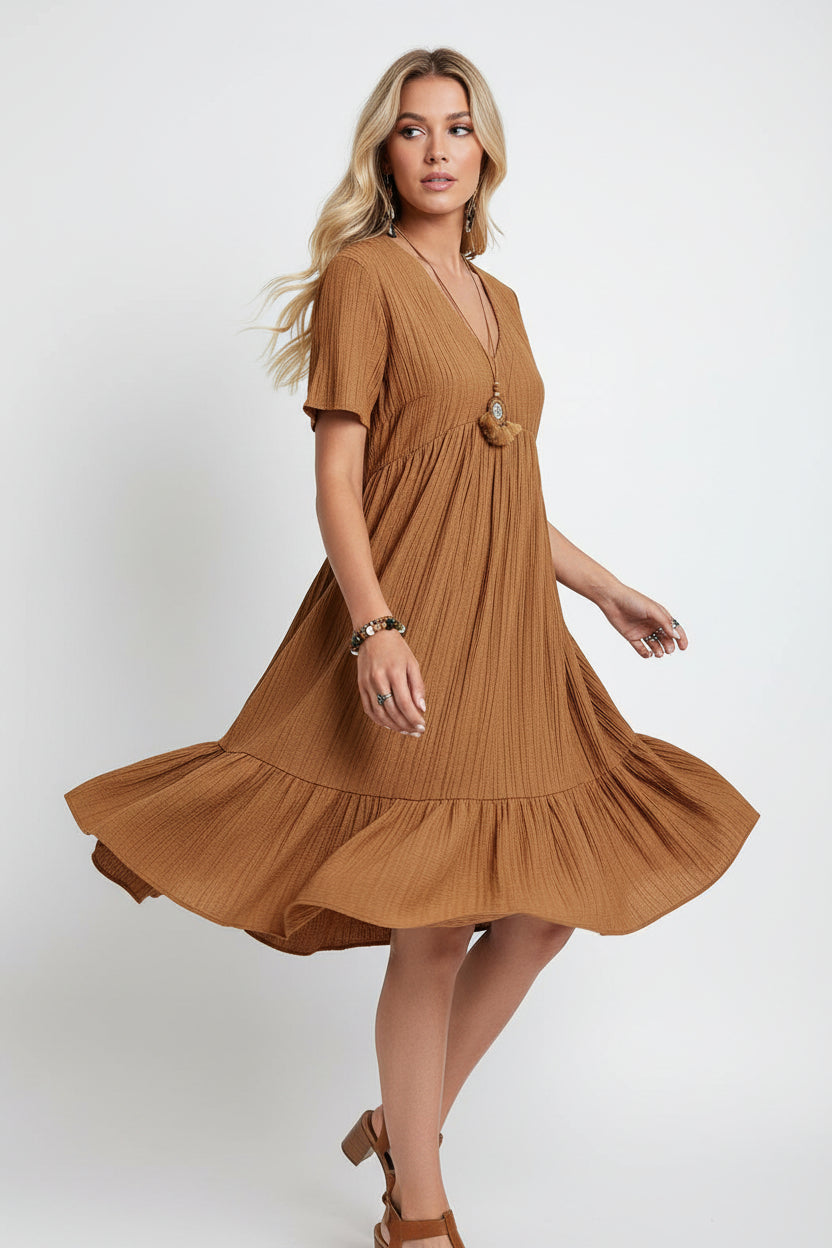 Robe bohème estivale pour femme – Coupe fluide évasée A-line, col V | ROBEMODE