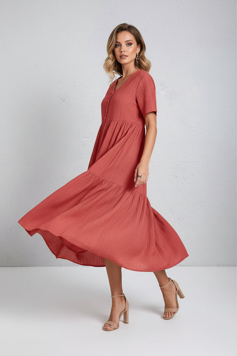 Robe bohème estivale pour femme – Coupe fluide évasée A-line, col V | ROBEMODE