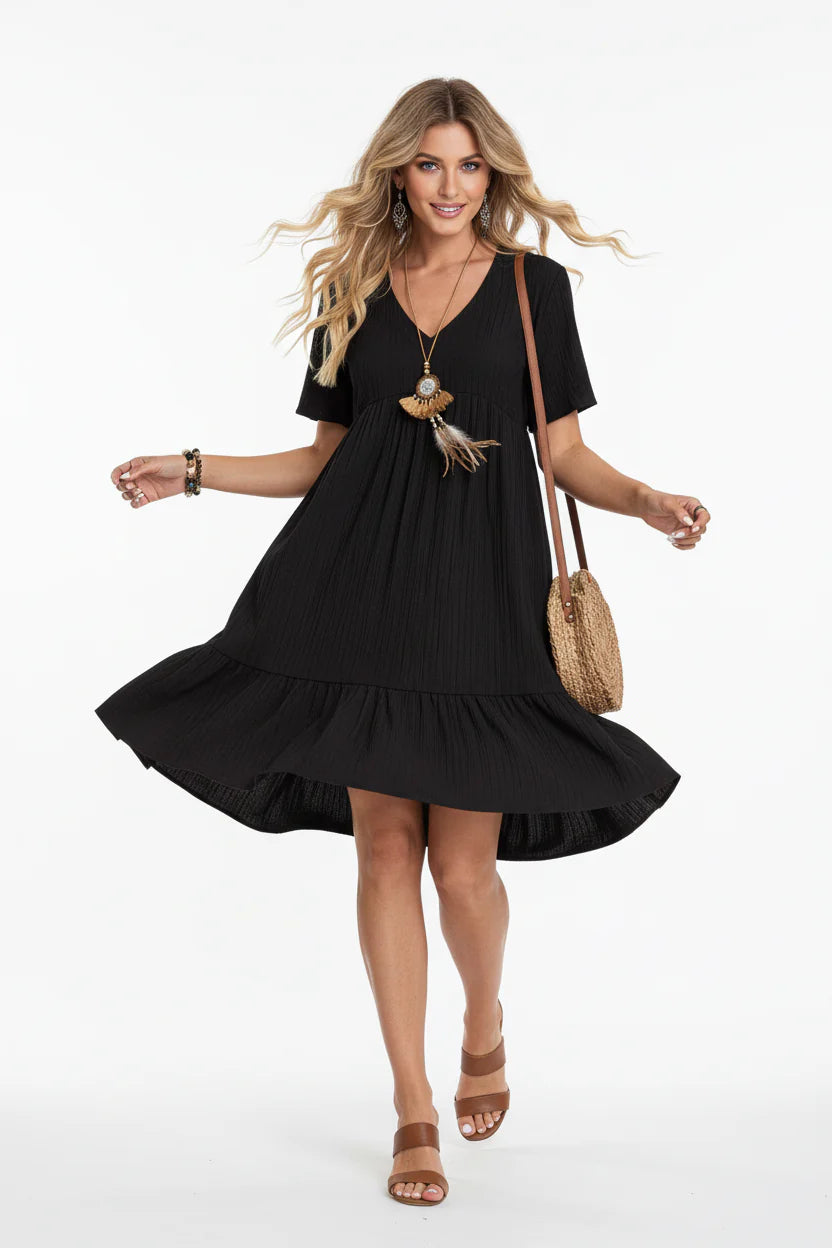 Robe bohème estivale pour femme – Coupe fluide évasée A-line, col V | ROBEMODE