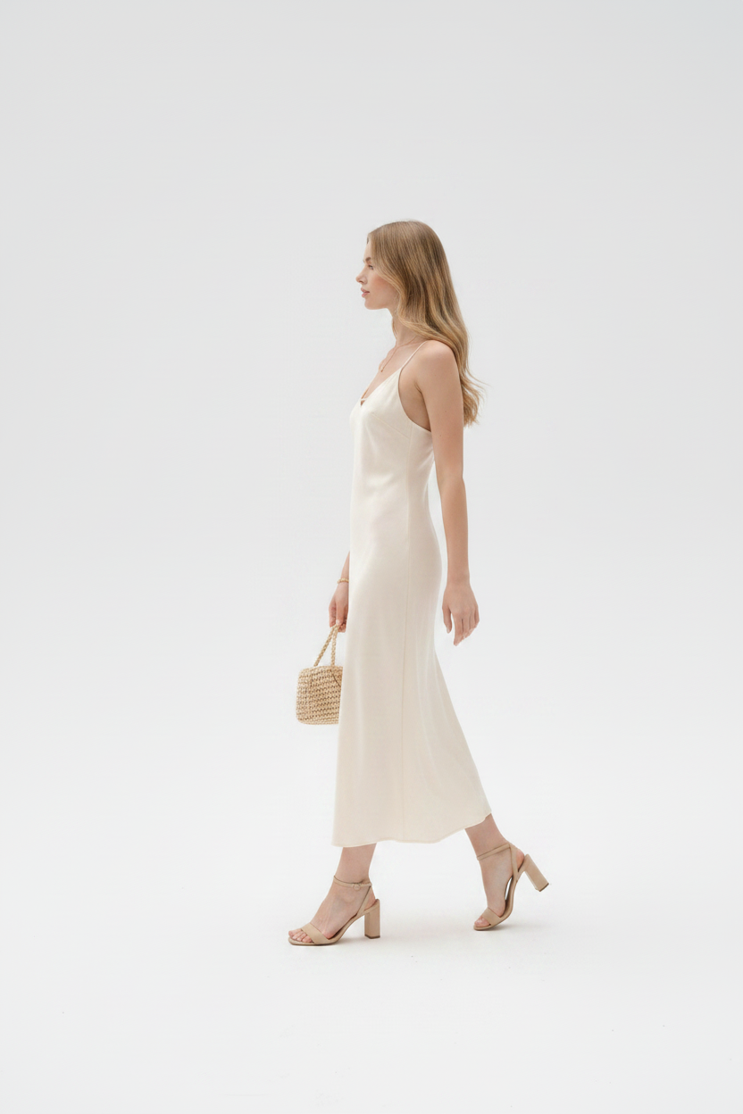 Robe longue ivoire dos nu décoration florale | ROBEMODE
