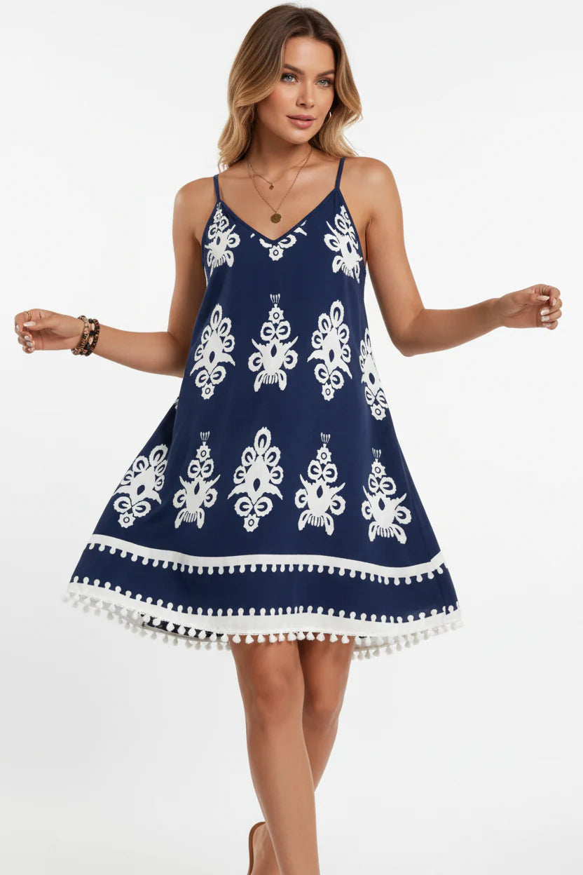 Robe bohème vintage pour femme – Mini robe fluide à fines bretelles | ROBEMODE