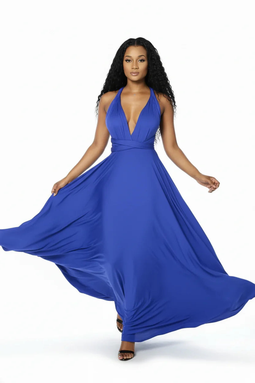 Robe longue bohème pour femme – Coupe fluide à col V multi-positions | ROBEMODE