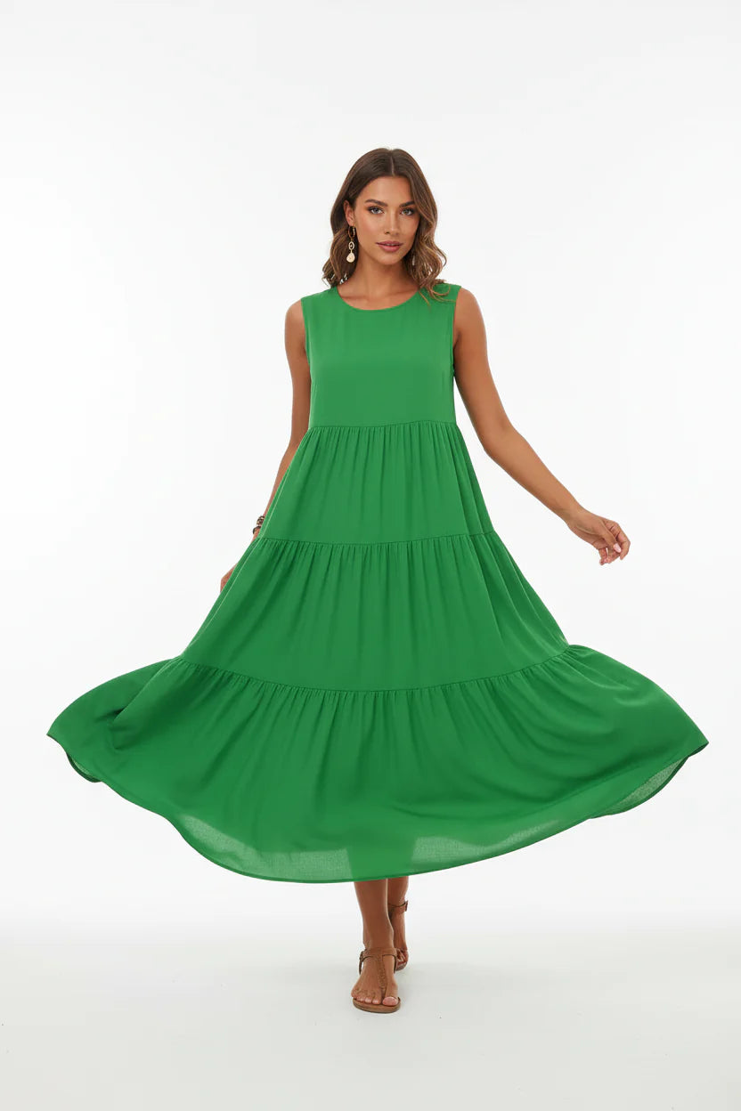 Robe Casual Chic Femme Sans Manches | Col V Mi-Mollet Coupe Ample Légère | ROBEMODE