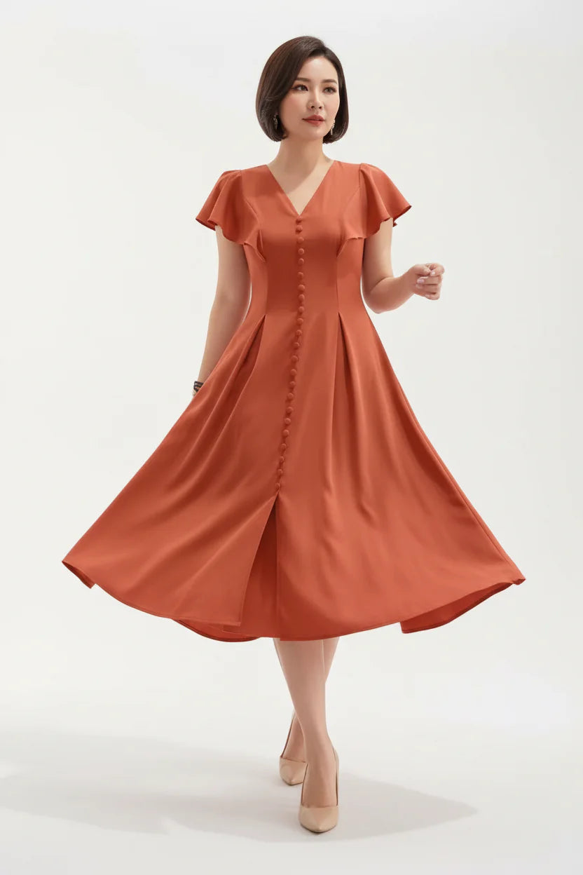 Robe casual élégante pour femme – Coupe fluide à col V et manches papillon | ROBEMODE