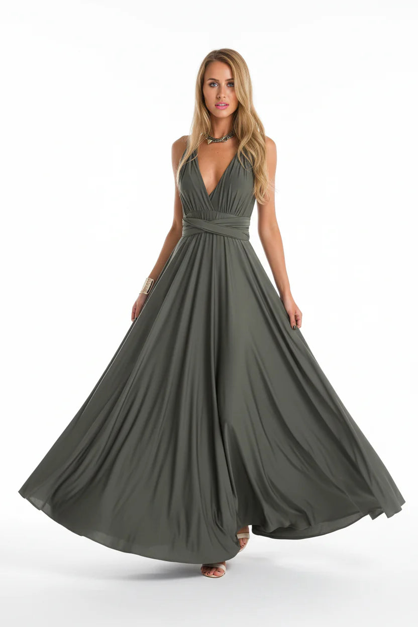 Robe longue bohème pour femme – Coupe fluide à col V multi-positions | ROBEMODE