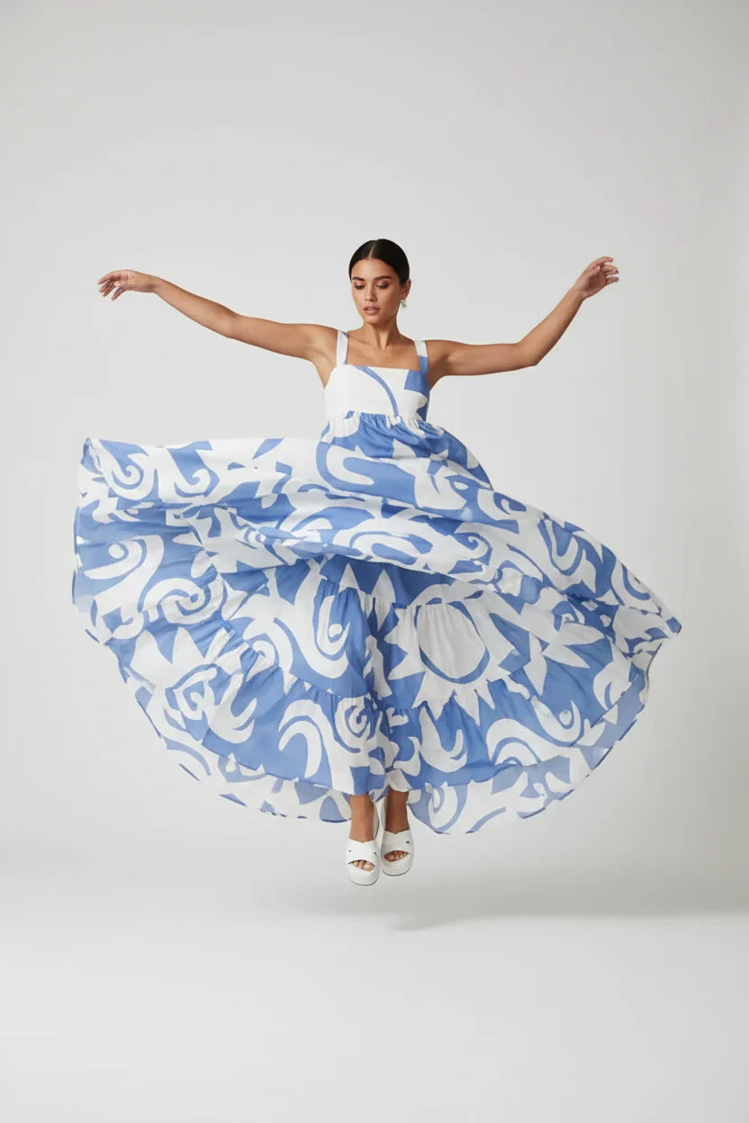 Robe longue bohème pour femme – Coupe fluide à fines bretelles, col carré | ROBEMODE