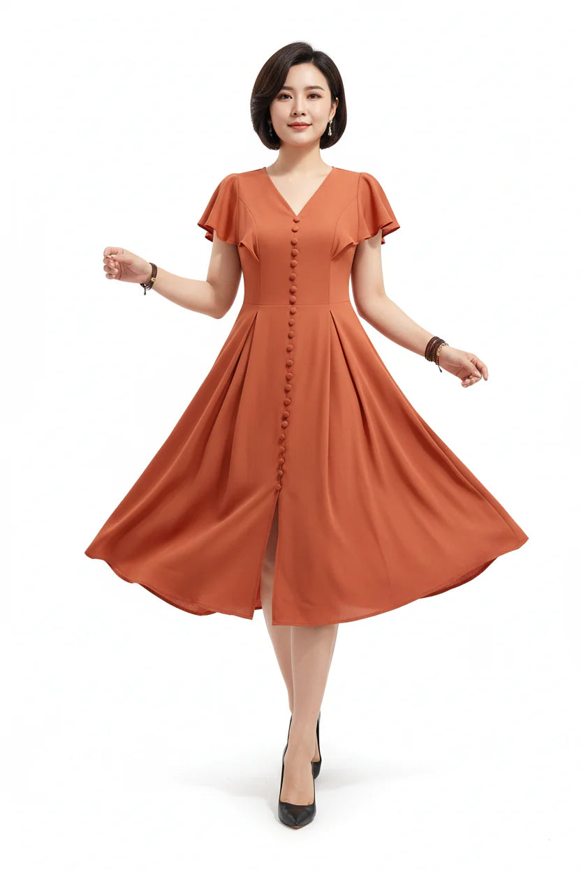 Robe casual élégante pour femme – Coupe fluide à col V et manches papillon | ROBEMODE