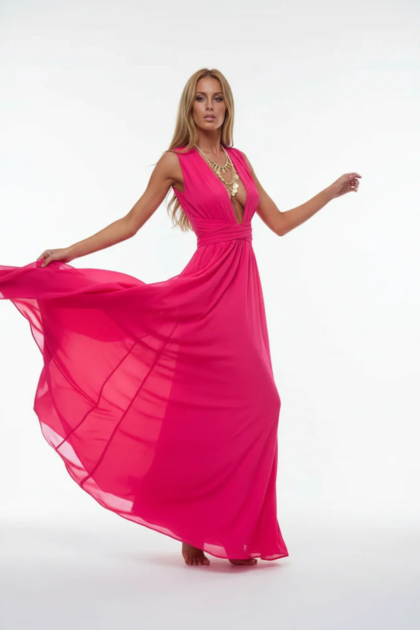 Robe longue bohème pour femme – Coupe fluide à col V multi-positions | ROBEMODE