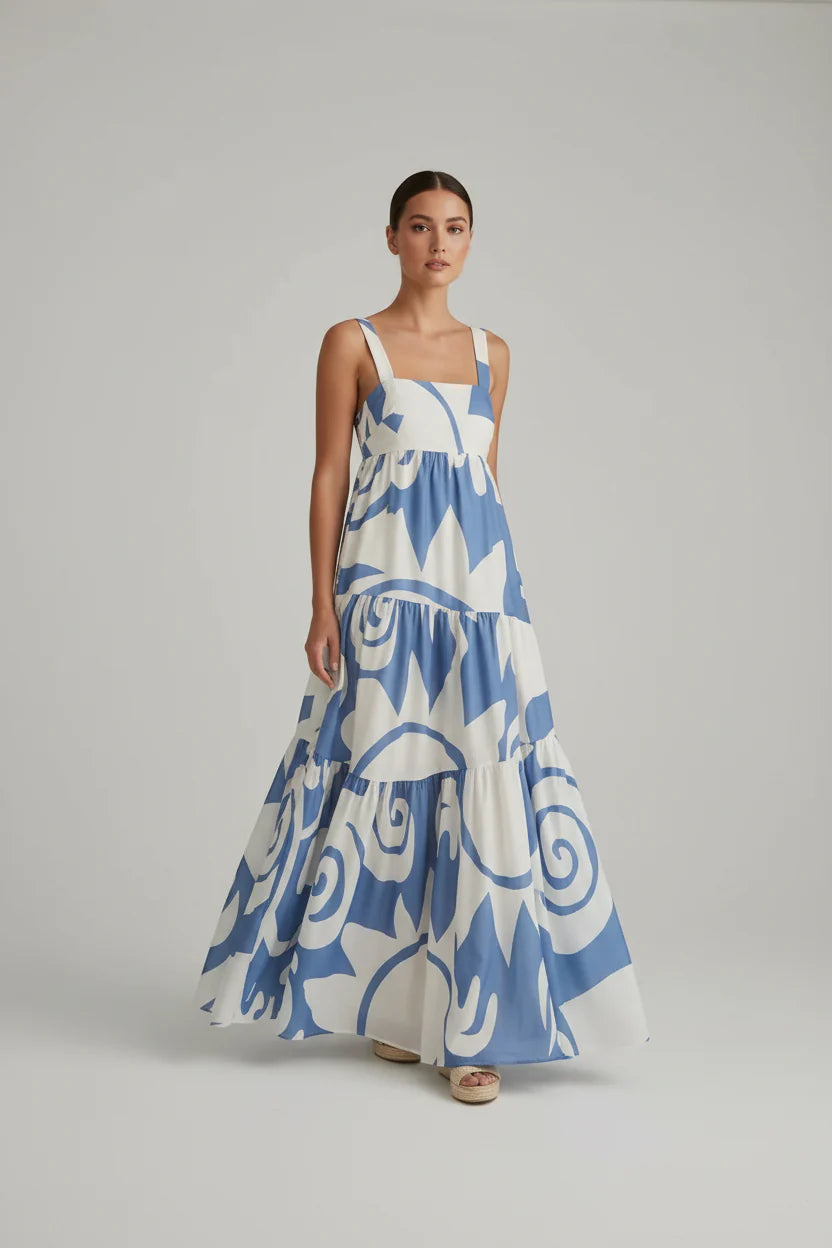 Robe longue bohème pour femme – Coupe fluide à fines bretelles, col carré | ROBEMODE