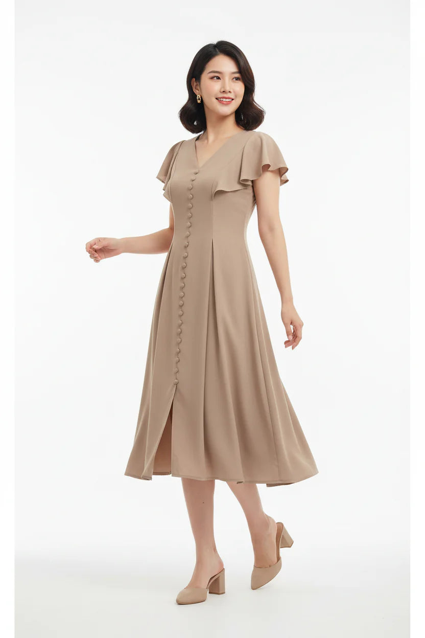 Robe casual élégante pour femme – Coupe fluide à col V et manches papillon | ROBEMODE