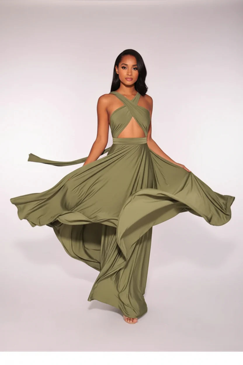 Robe longue bohème pour femme – Coupe fluide à col V multi-positions | ROBEMODE