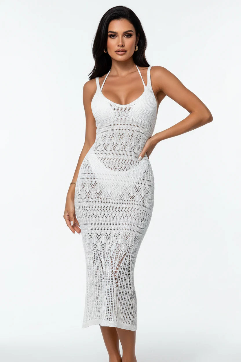 Robe longue ajourée pour femme – Coupe fluide à fines bretelles, esprit estival | ROBEMODE