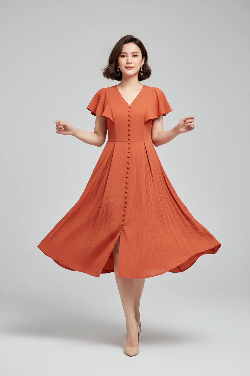 Robe casual élégante pour femme – Coupe fluide à col V et manches papillon | ROBEMODE