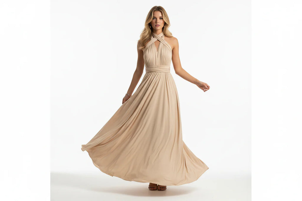 Robe longue bohème pour femme – Coupe fluide à col V multi-positions | ROBEMODE