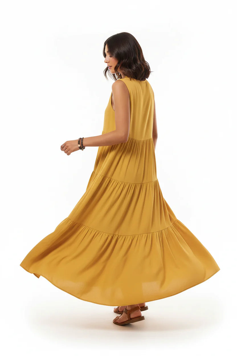 Robe Casual Chic Femme Sans Manches | Col V Mi-Mollet Coupe Ample Légère | ROBEMODE