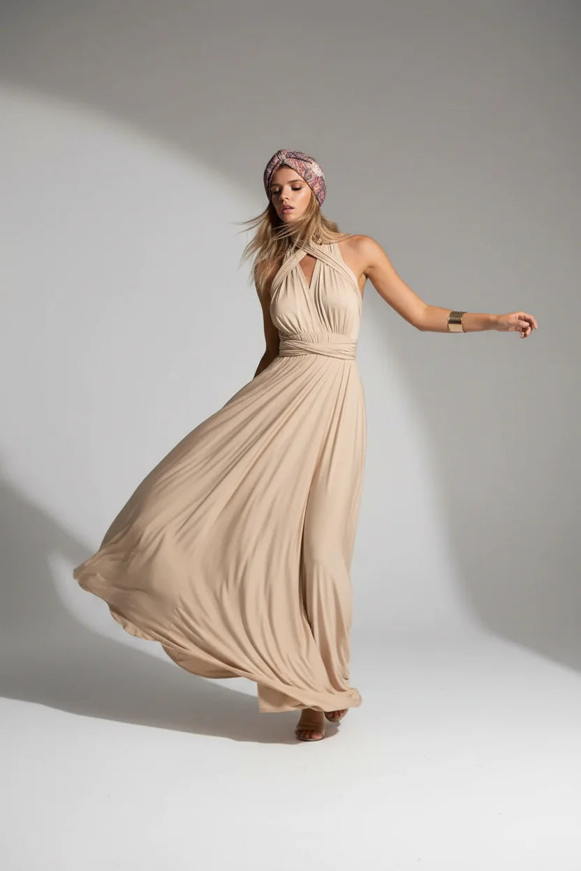 Robe longue bohème pour femme – Coupe fluide à col V multi-positions | ROBEMODE