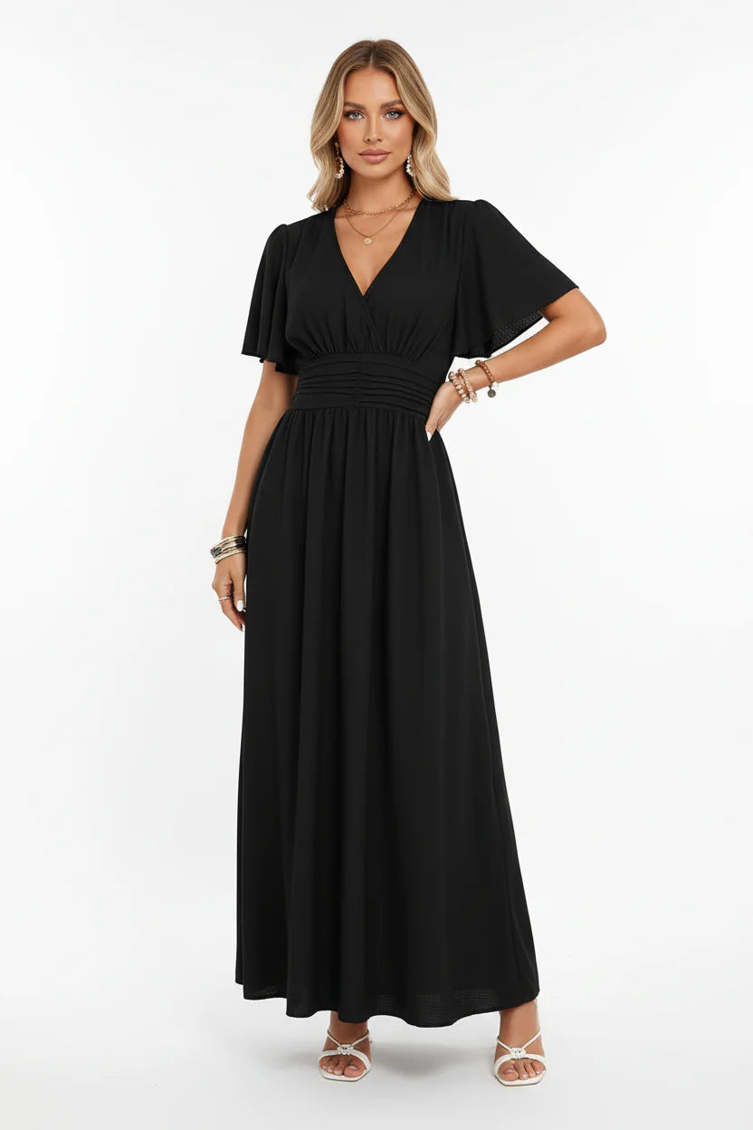 Robe Fluide Femme à Volants Col V | Manches Papillon Mi-Longue Casual Été | ROBEMODE