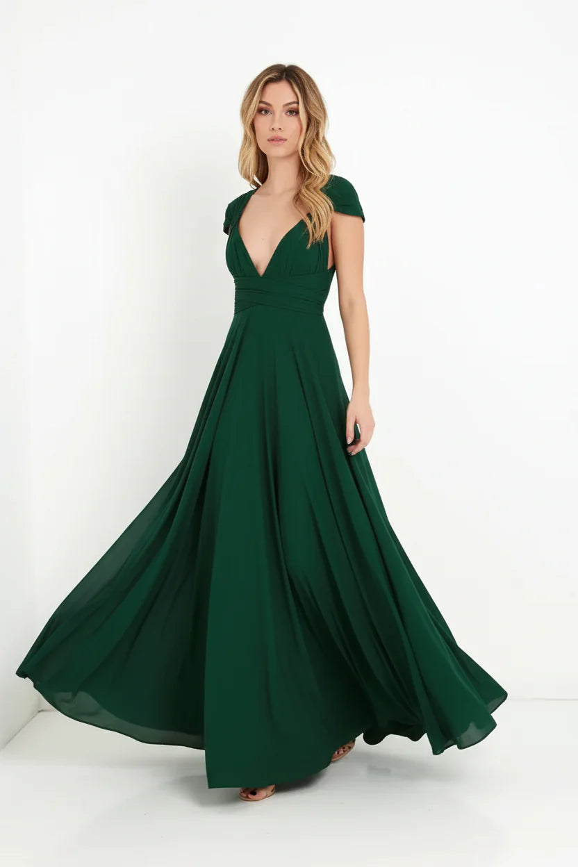 Robe longue bohème pour femme – Coupe fluide à col V multi-positions | ROBEMODE