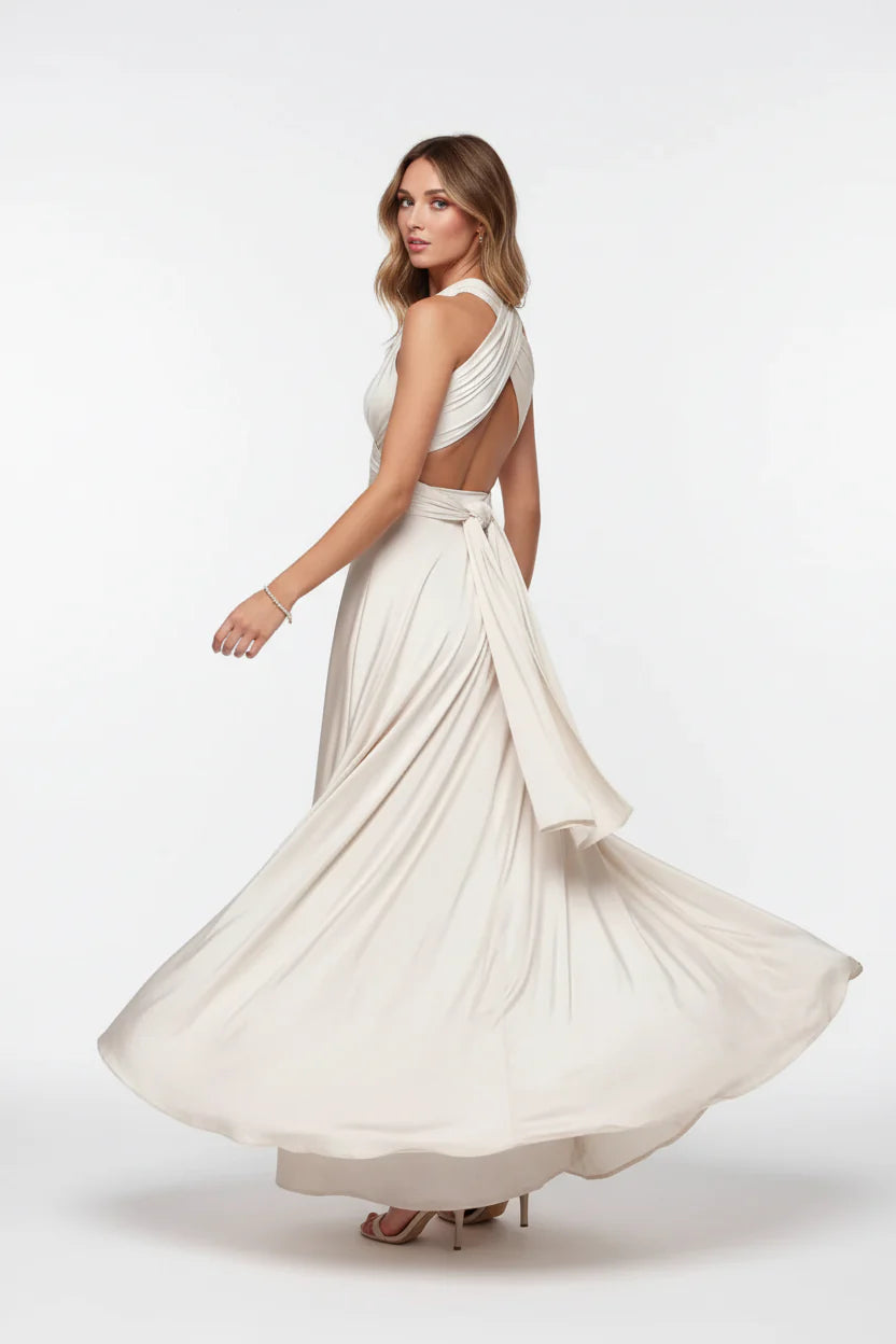 Robe longue bohème pour femme – Coupe fluide à col V multi-positions | ROBEMODE