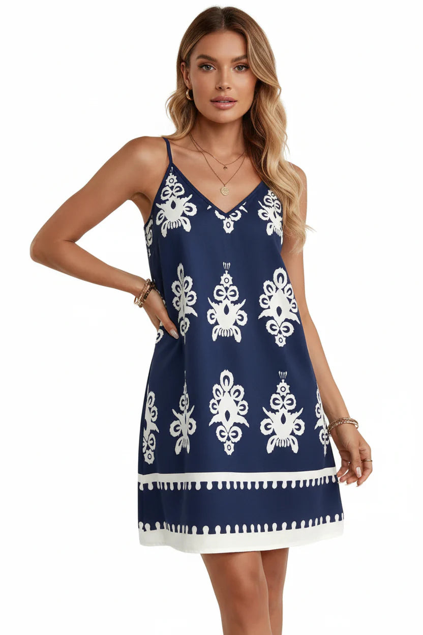 Robe bohème vintage pour femme – Mini robe fluide à fines bretelles | ROBEMODE