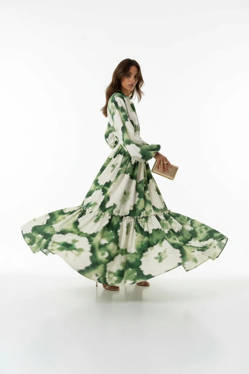 Robe Longue Bohème Femme Imprimée | Manches Longues Col V Laçage Fluide Été | ROBEMODE