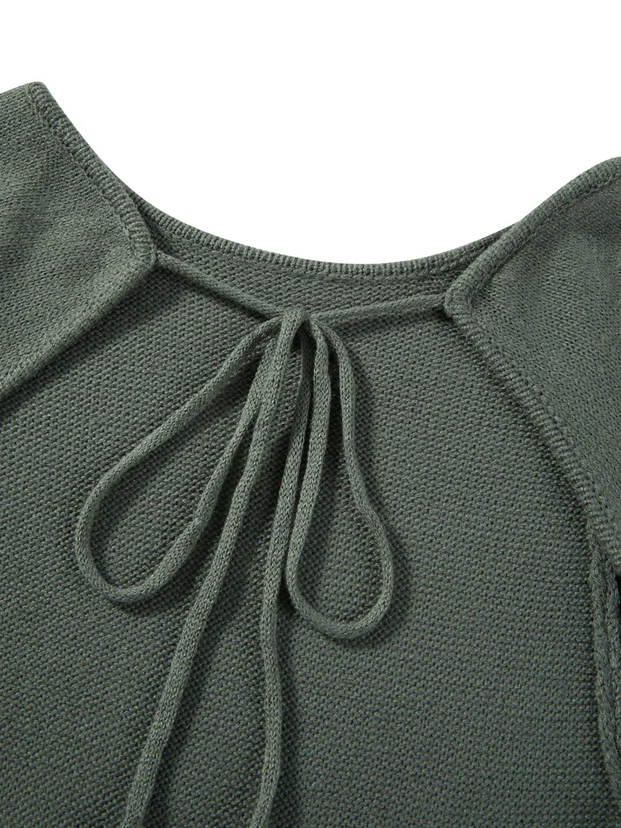 Robe Longue Moulante Tricot Dos Nu Femme | Manches Longues Froufrous Automne Hiver | ROBEMODE