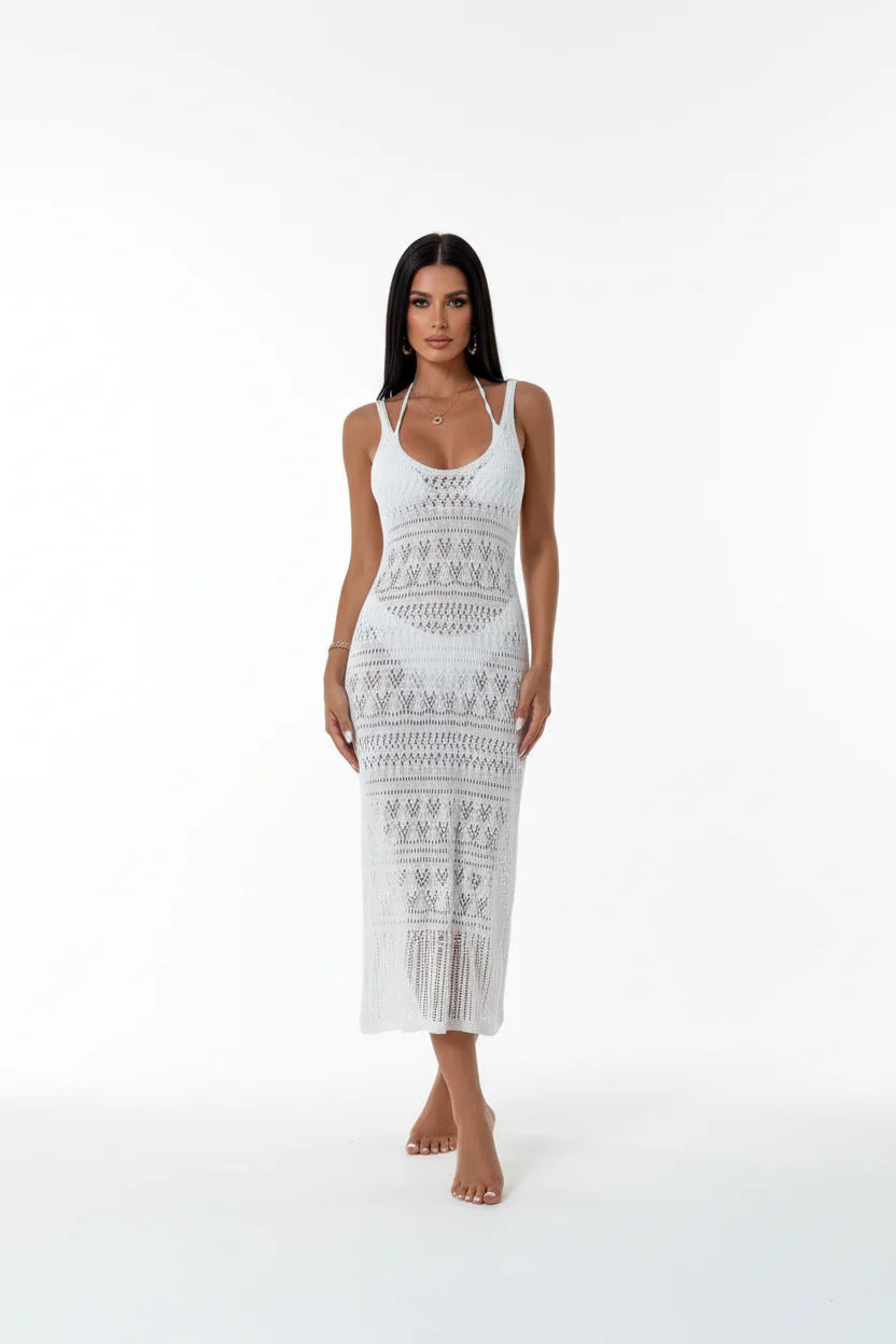 Robe longue ajourée pour femme – Coupe fluide à fines bretelles, esprit estival | ROBEMODE