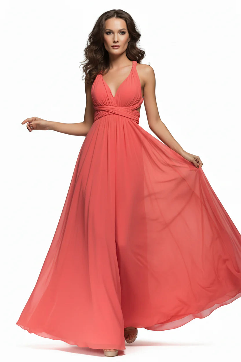 Robe longue bohème pour femme – Coupe fluide à col V multi-positions | ROBEMODE