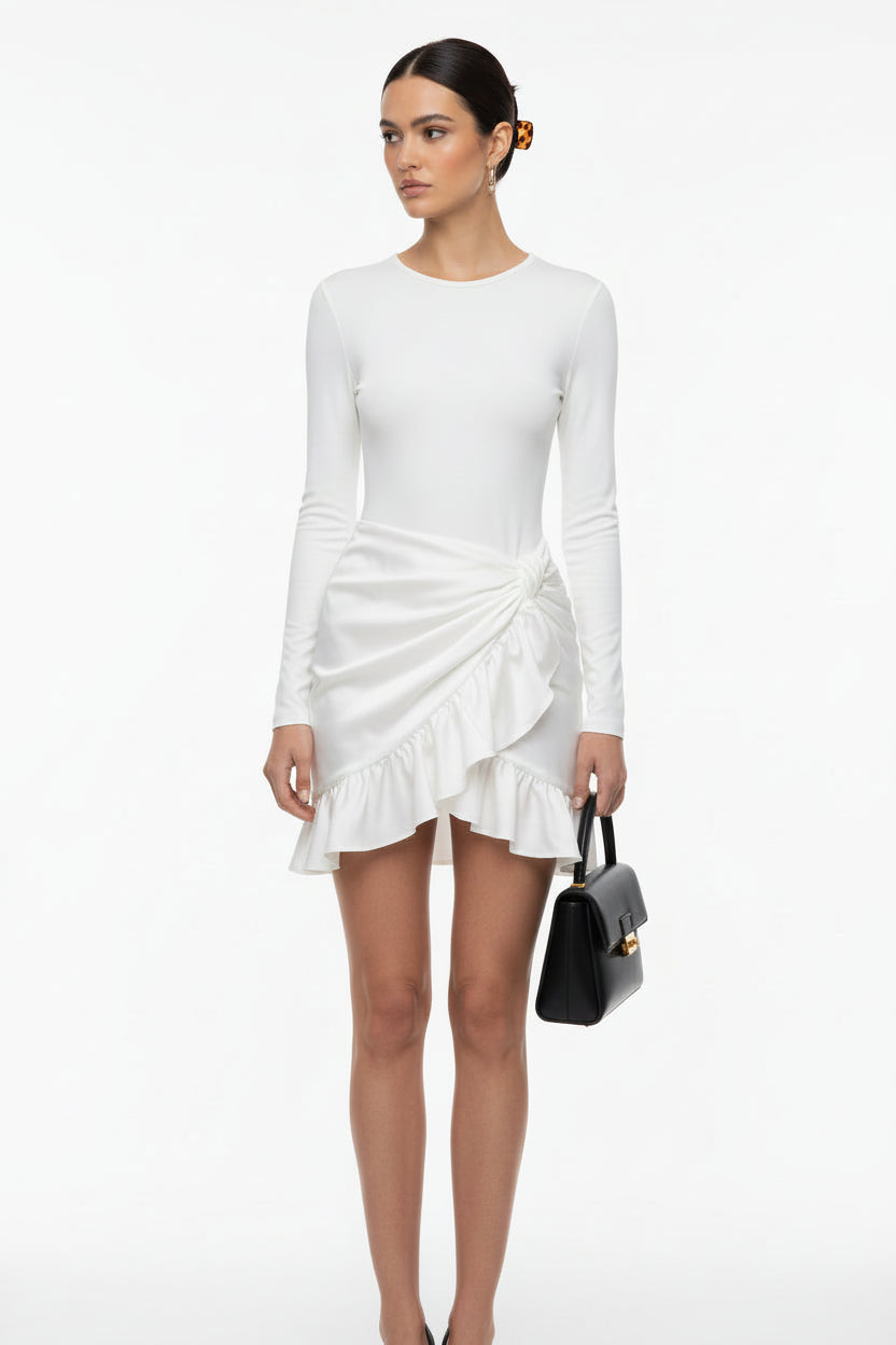 Mini Robe Moulante Y2K Femme | Manches Longues Froncée Twist Soirée Club | ROBEMODE