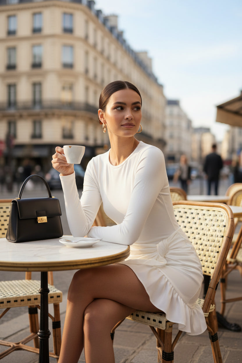 Mini Robe Moulante Y2K Femme | Manches Longues Froncée Twist Soirée Club | ROBEMODE