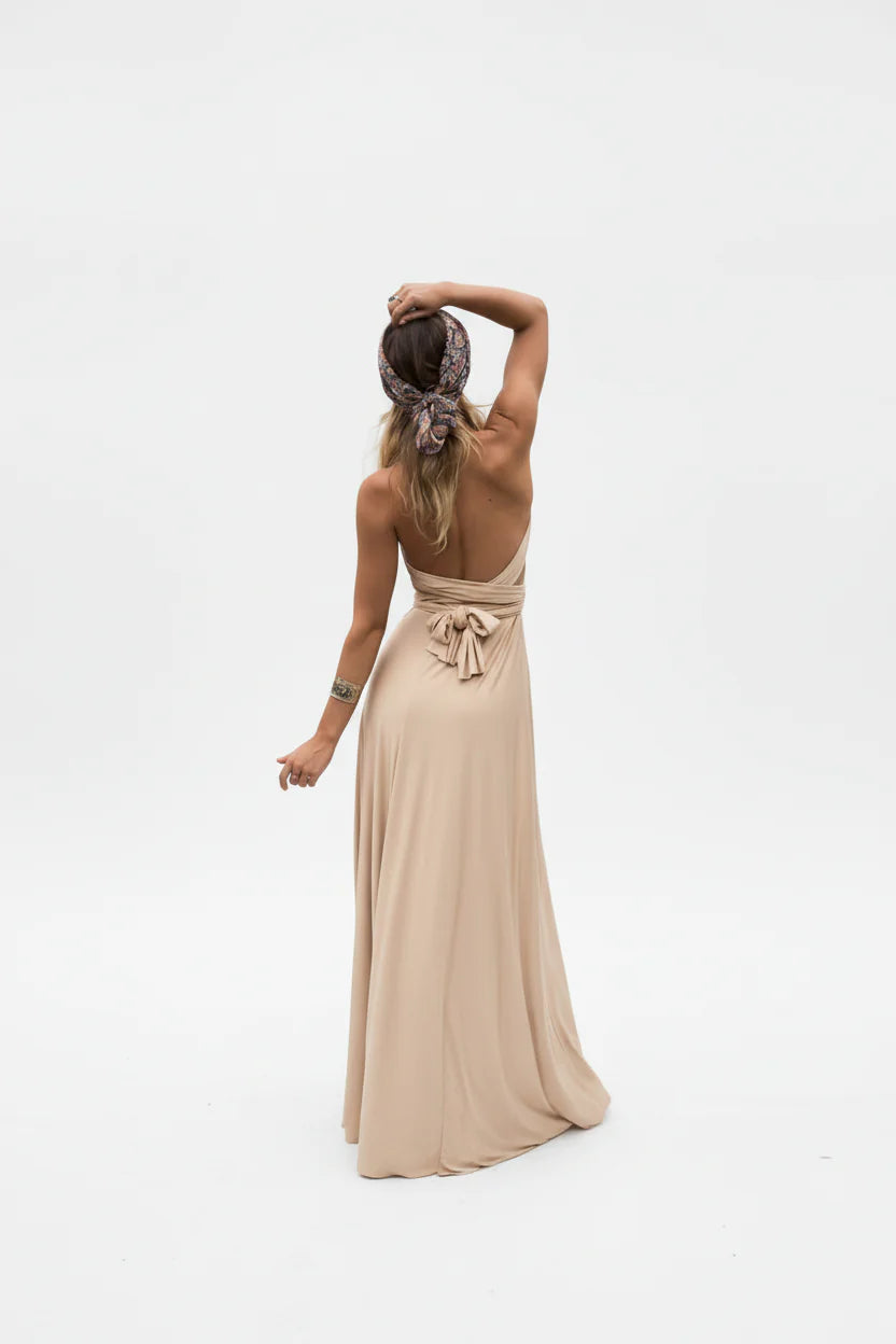 Robe longue bohème pour femme – Coupe fluide à col V multi-positions | ROBEMODE