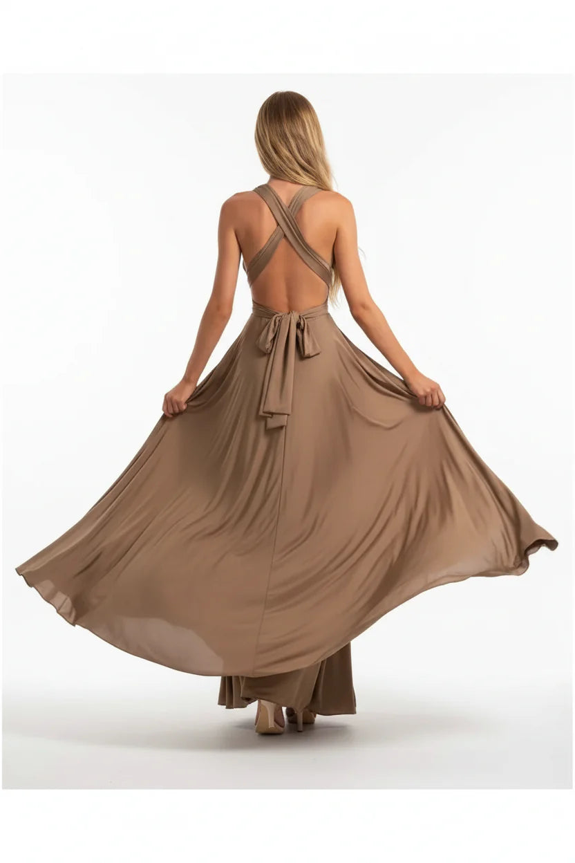 Robe longue bohème pour femme – Coupe fluide à col V multi-positions | ROBEMODE