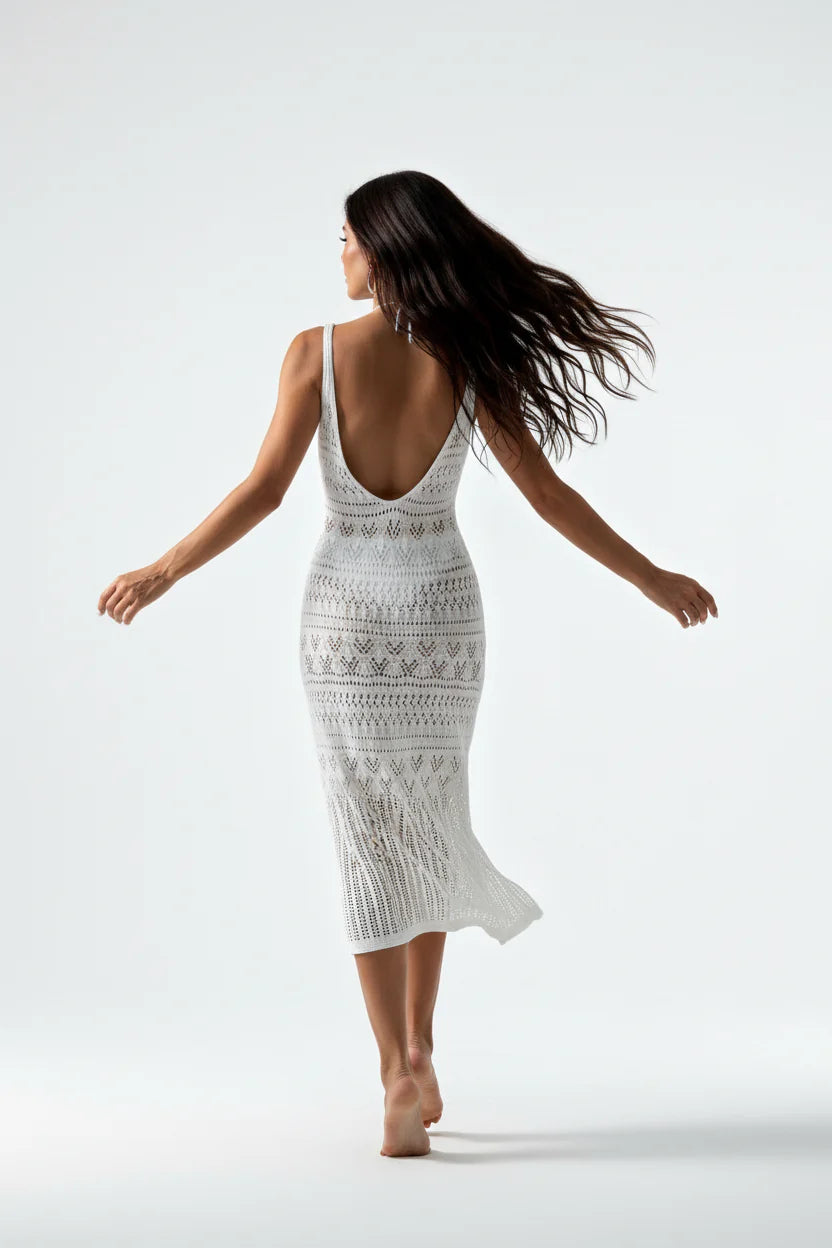 Robe longue ajourée pour femme – Coupe fluide à fines bretelles, esprit estival | ROBEMODE