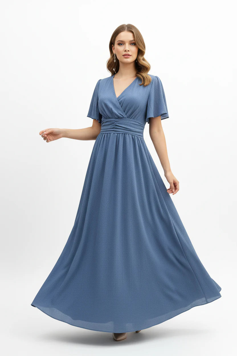 Robe Fluide Femme à Volants Col V | Manches Papillon Mi-Longue Casual Été | ROBEMODE