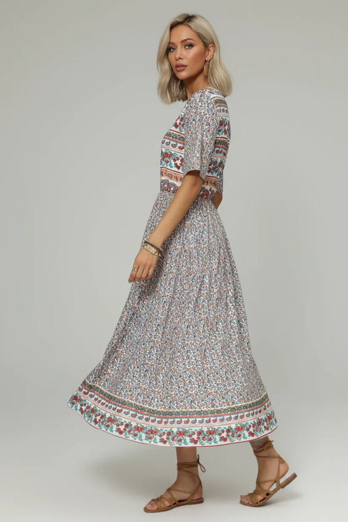 Robe bohème imprimée pour femme – Coupe fluide casual à manches courtes | ROBEMODE