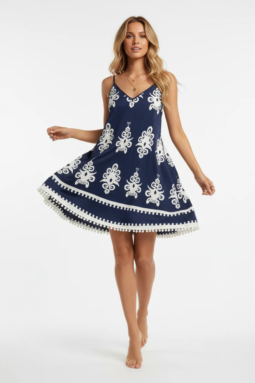 Robe bohème vintage pour femme – Mini robe fluide à fines bretelles | ROBEMODE