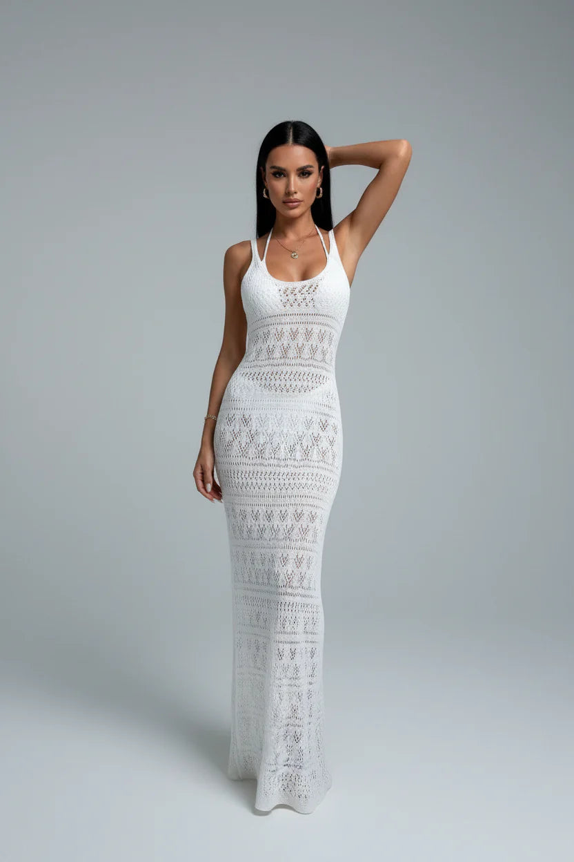 Robe longue ajourée pour femme – Coupe fluide à fines bretelles, esprit estival | ROBEMODE